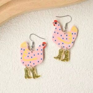 Fancy Chicken High Heels Boots Drop Earrings